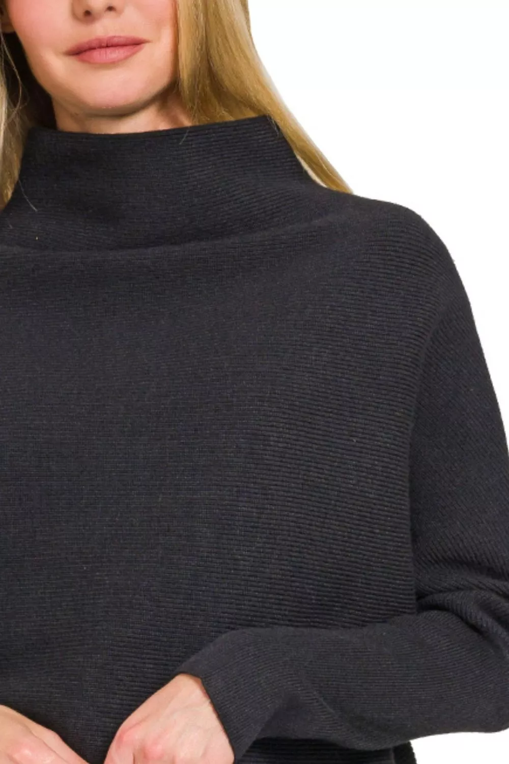 Viscose Dolman Sleeve Mock Neck Sweater, image 3