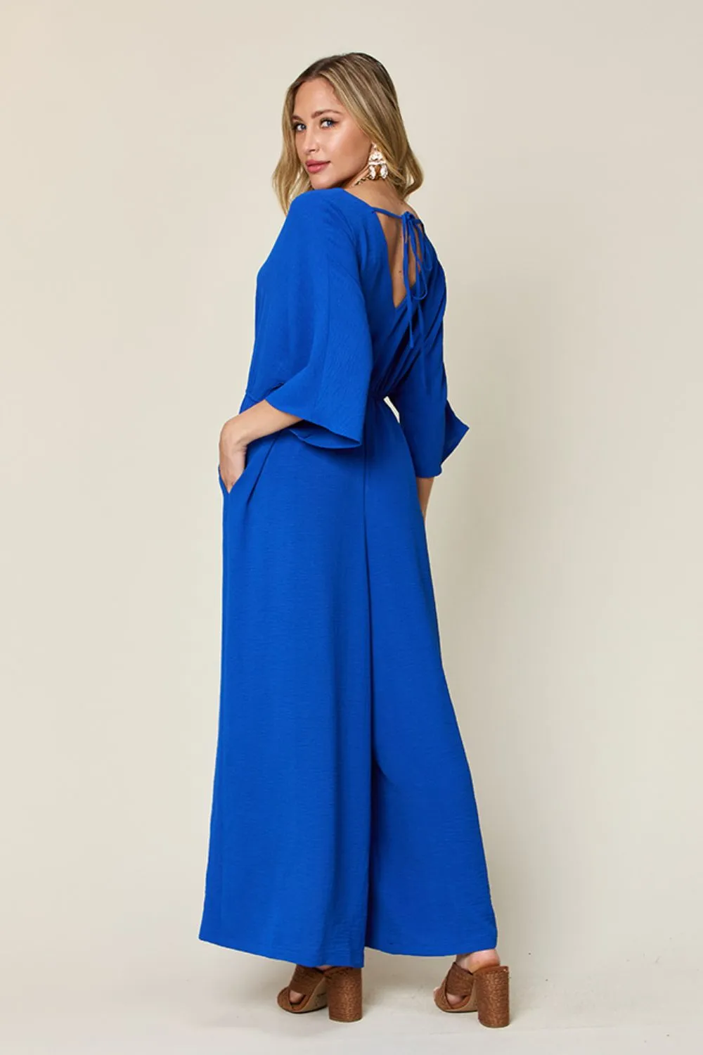 Full Size Surplice Wide Leg Jumpsuit with Pockets, image 18