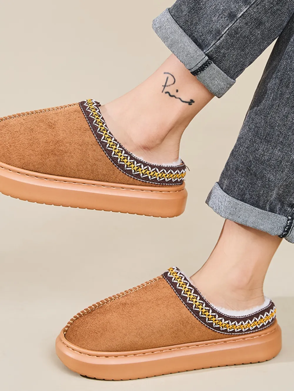 Faux Fur Suede Platform Slippers, image 25
