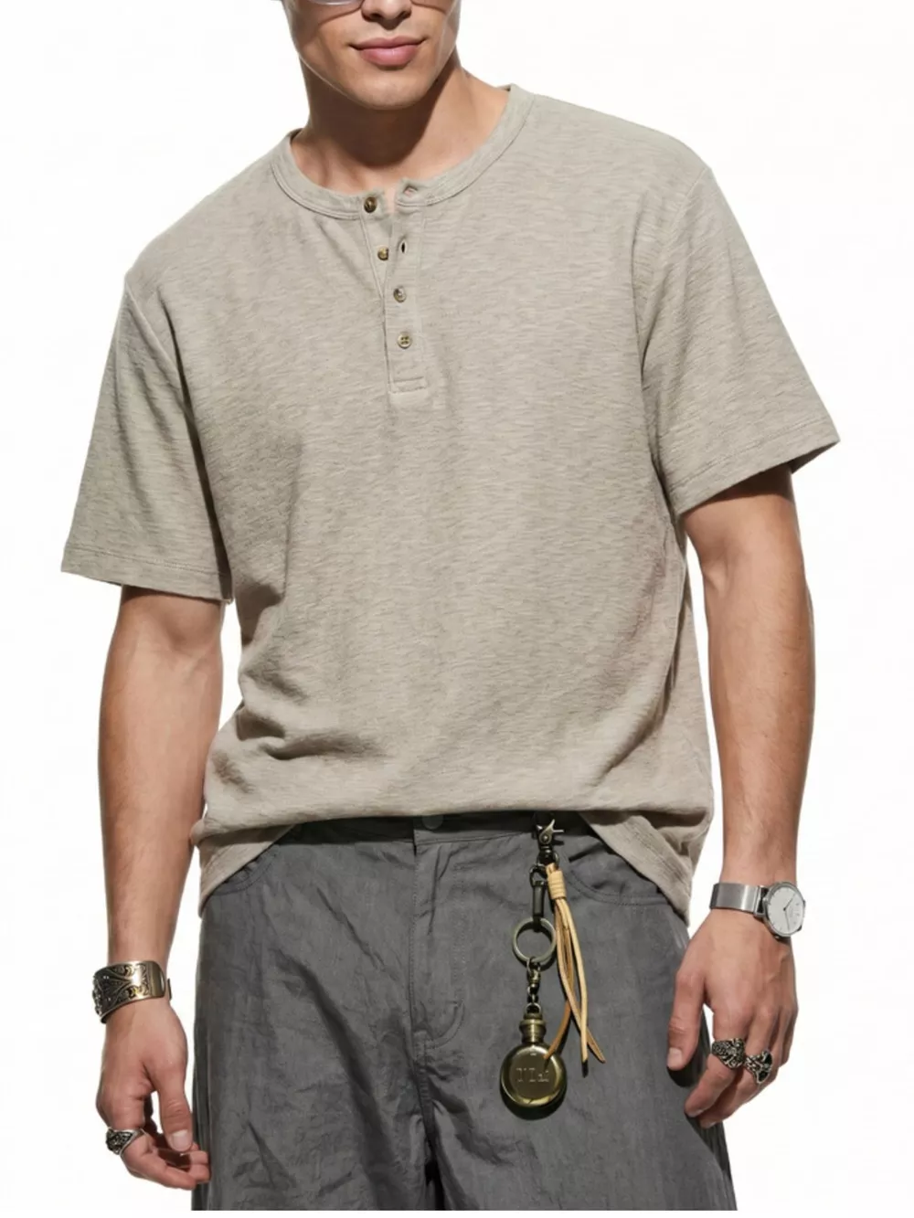 Men's Short Sleeve Henley T-Shirt, image 6