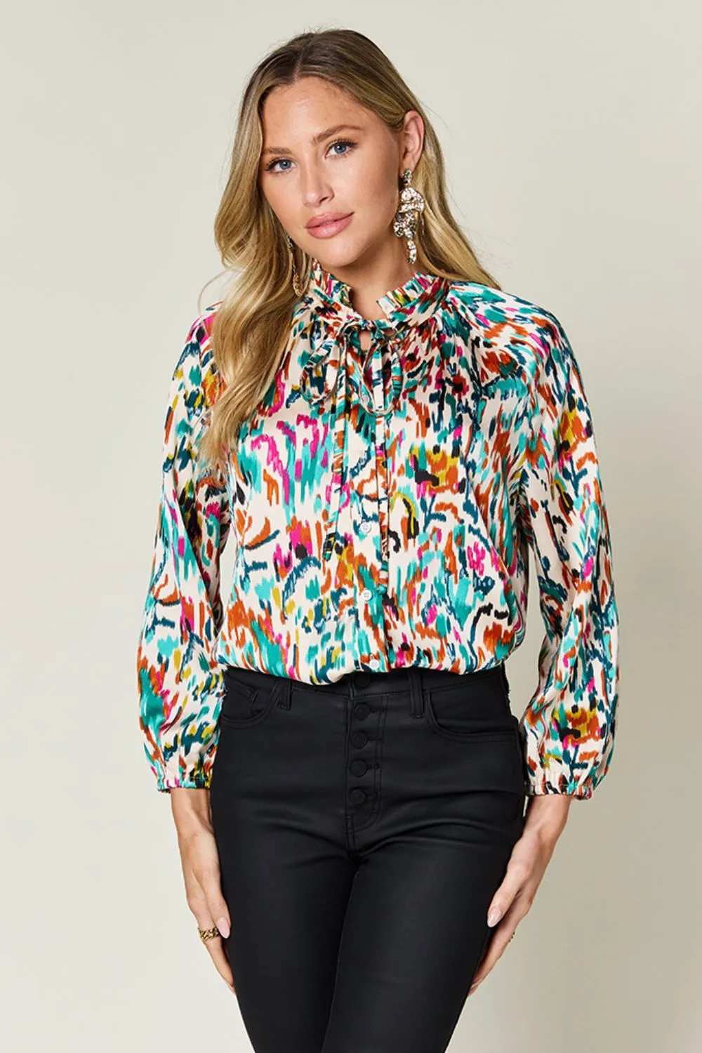 Full Size Printed Button Up Long Sleeve Shirt, image 7