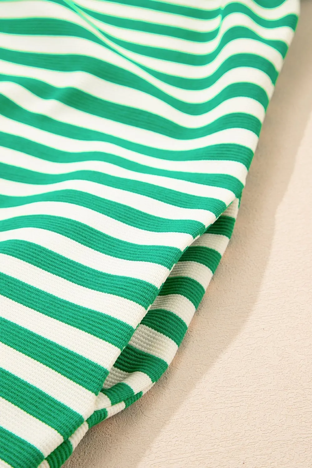 Stripe Print Contrast Collar Split Neck Flutter Sleeve Dress, image 15