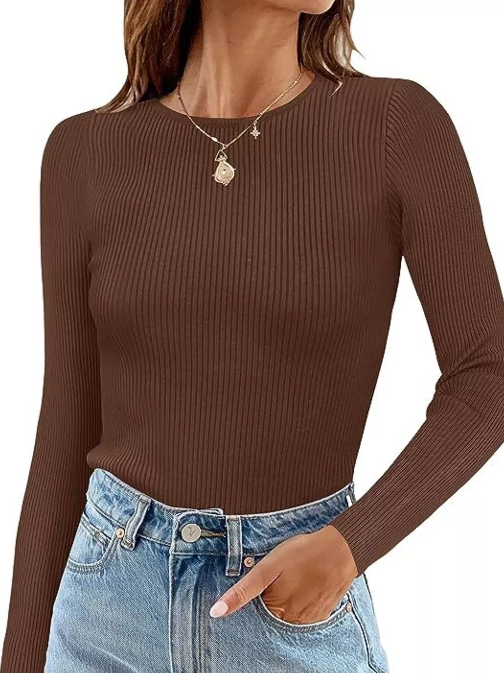 Ribbed Knit Slim Fit Long Sleeve T-Shirt, image 8