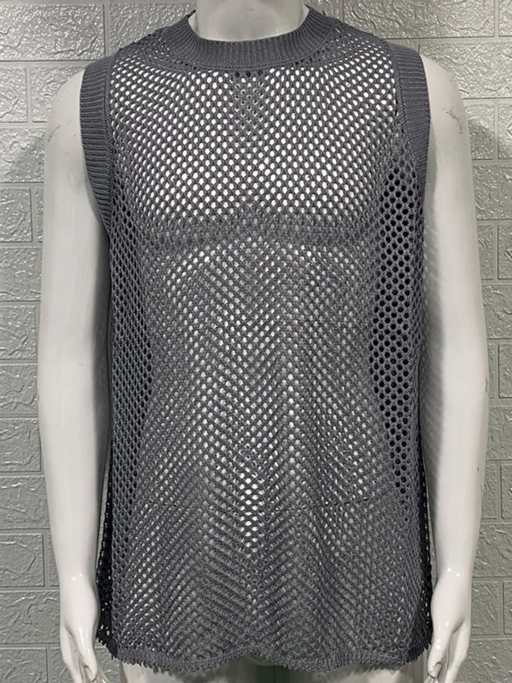 Men's Round Neck Hollow Out Sleeveless Knit Top, image 8