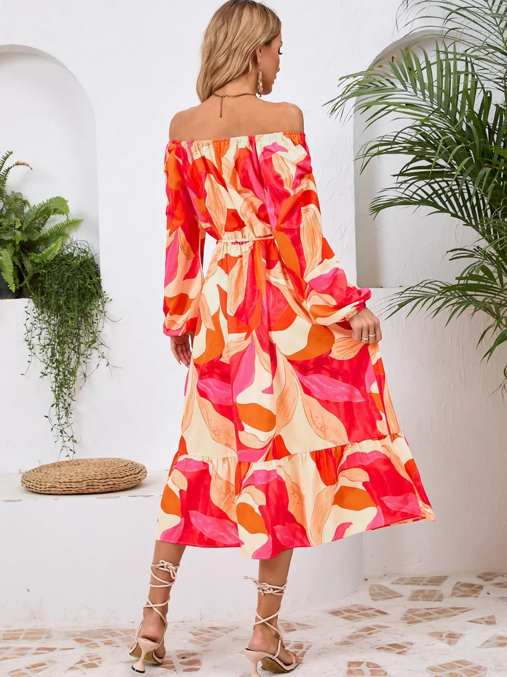 Printed Long Sleeve Midi Dress, image 8