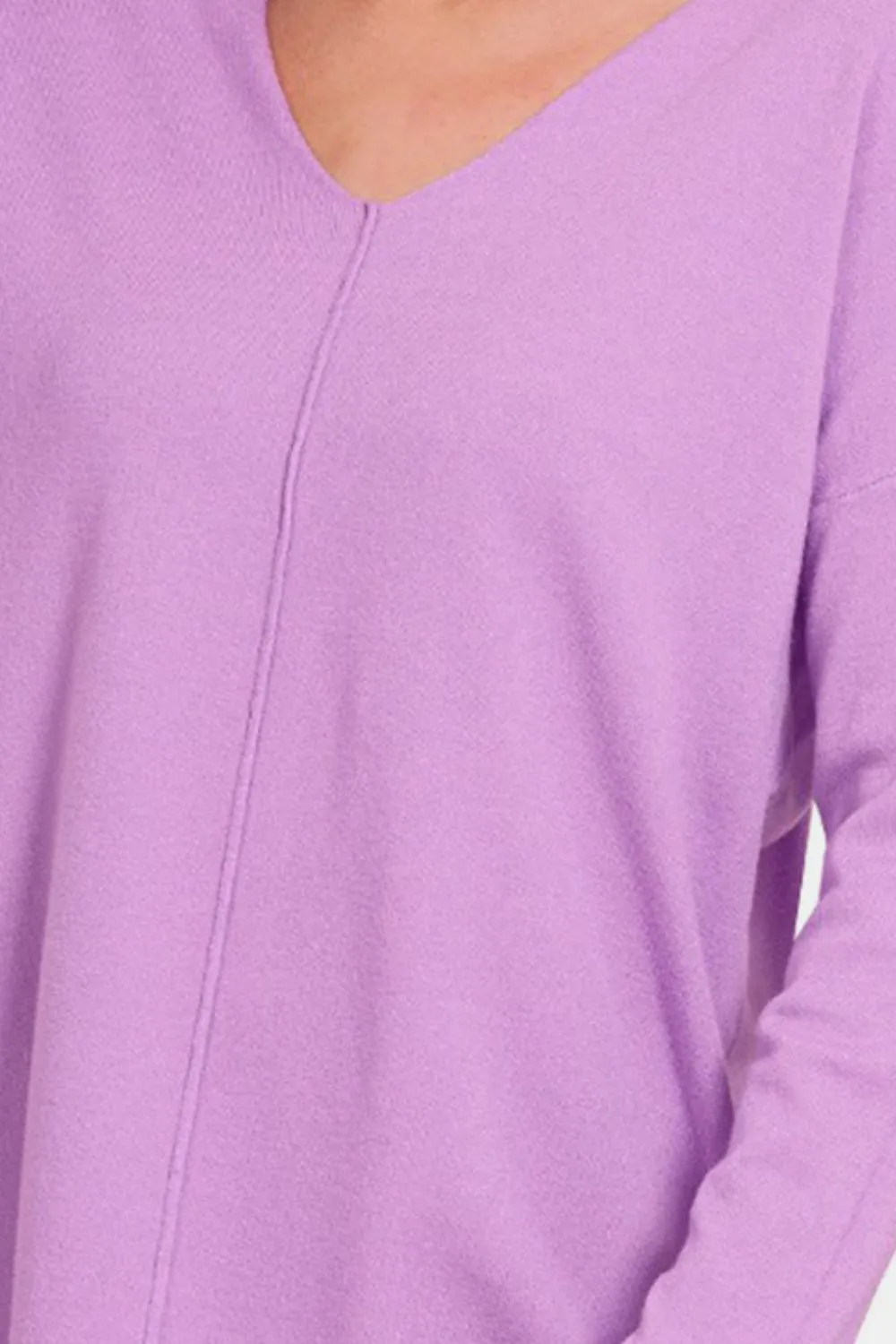 Slit V-Neck Dropped Shoulder Sweater, image 3