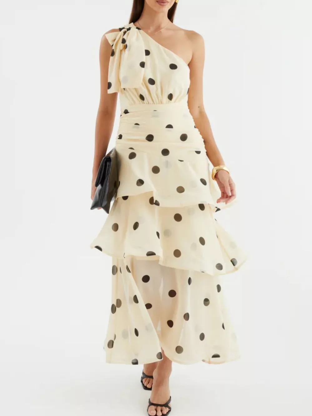 Polka Dot One-Shoulder Ruffle Dress, image 17