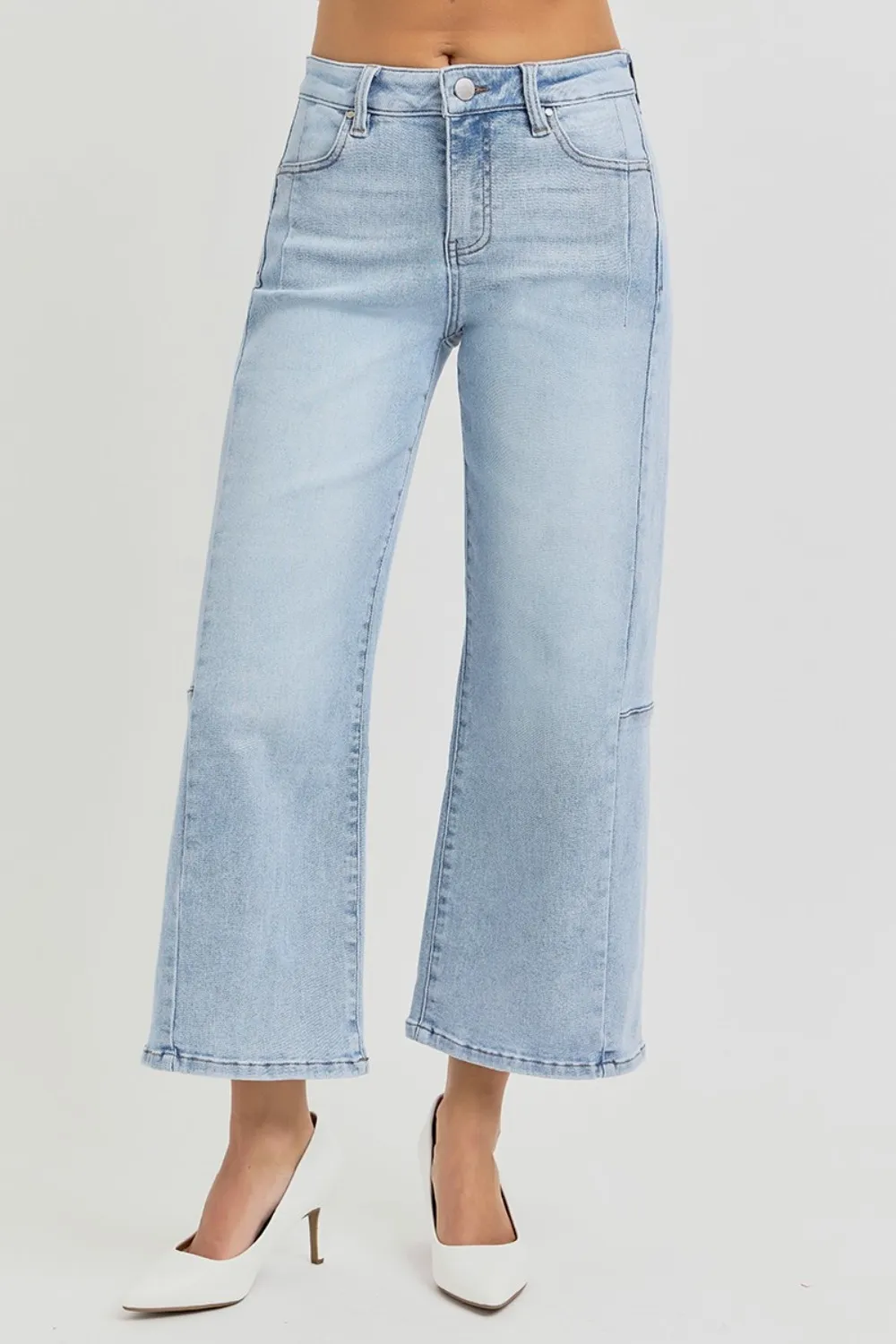 Full Size High Rise Seamed Detail Wide Leg Crop Jeans, image 4