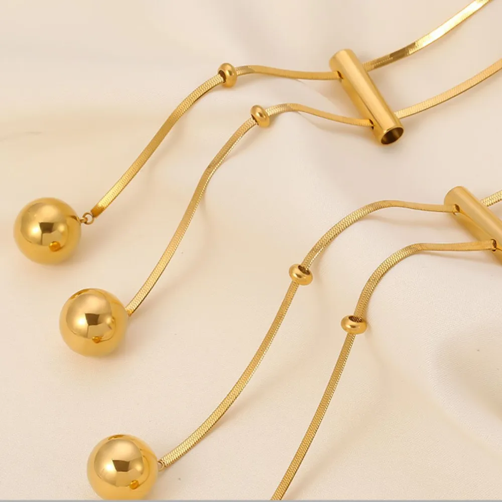 18K Gold-Plated Titanium Steel Hollow Bead Necklace, image 4