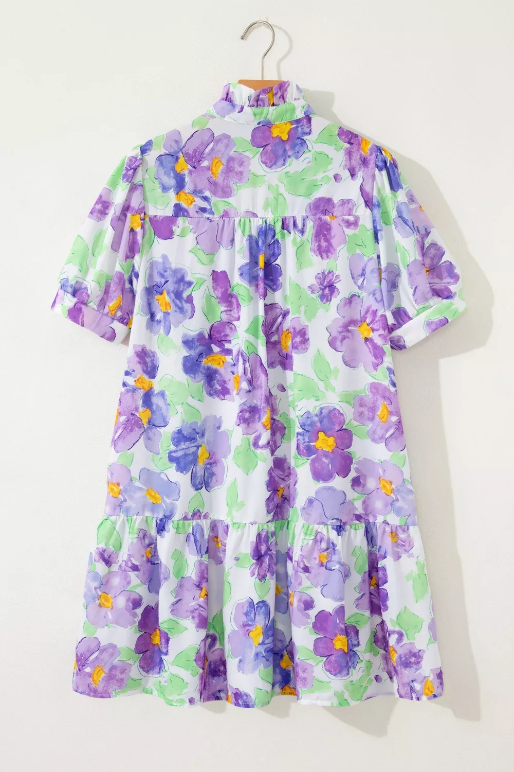 Floral V Collar Short Sleeve Tiered Ruffle Mini Dress, image 6