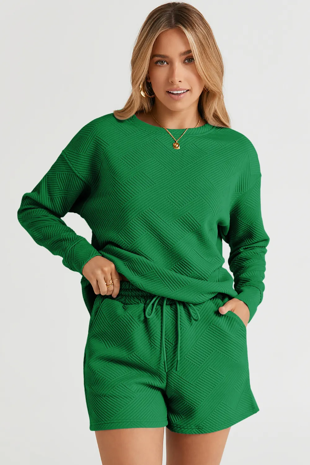 Round Neck Dropped Shoulder Top and Shorts Set, image 9