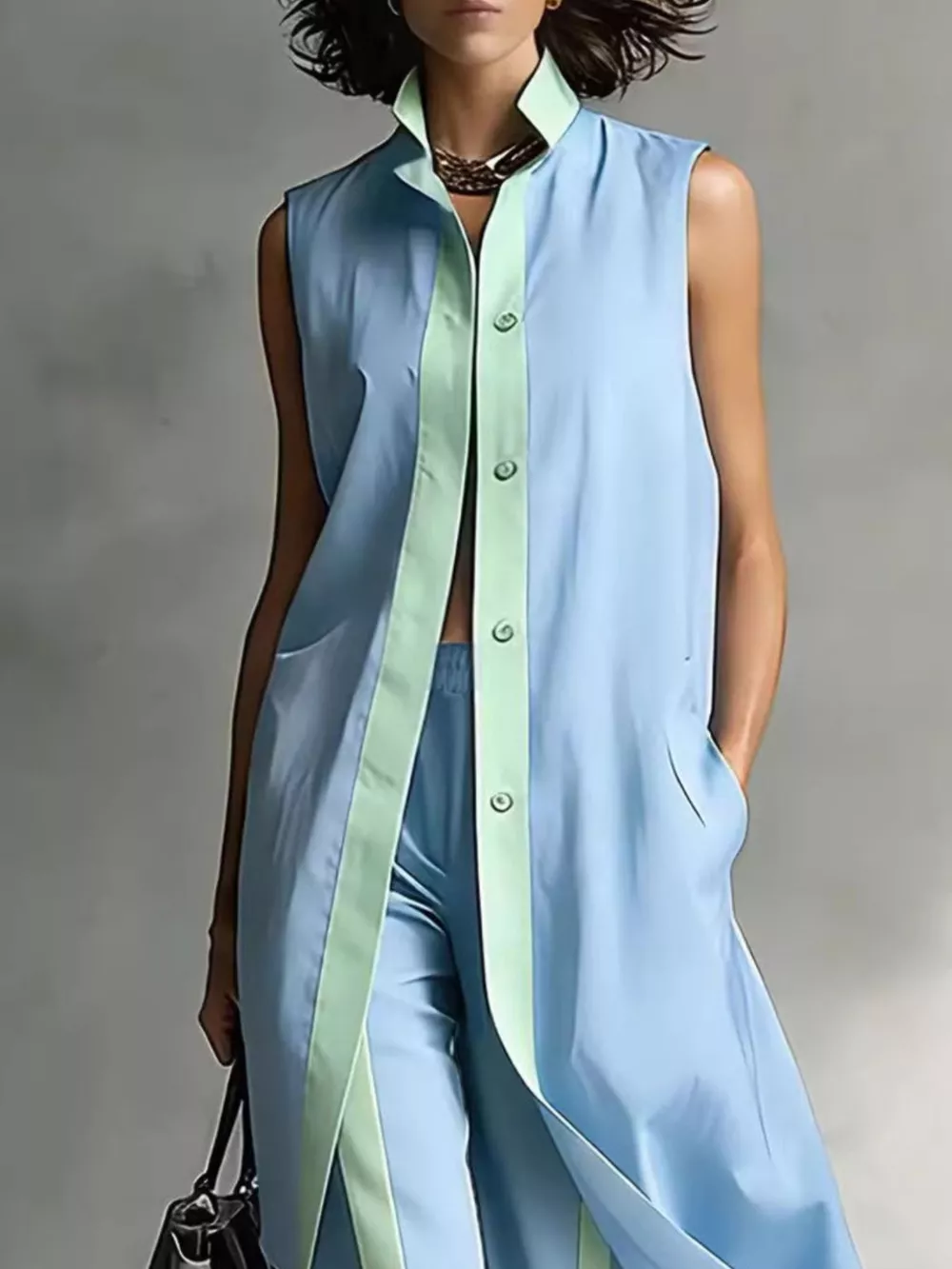 Full Size Sleeveless Longline Vest and Wide‑Leg Pants Set Plus Size, image 2