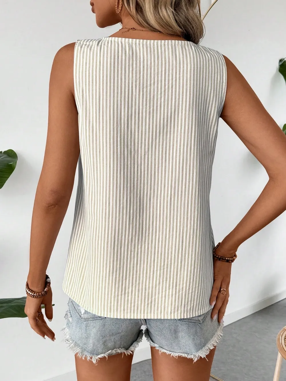 Decorative Button Asymmetrical Striped Tank, image 16