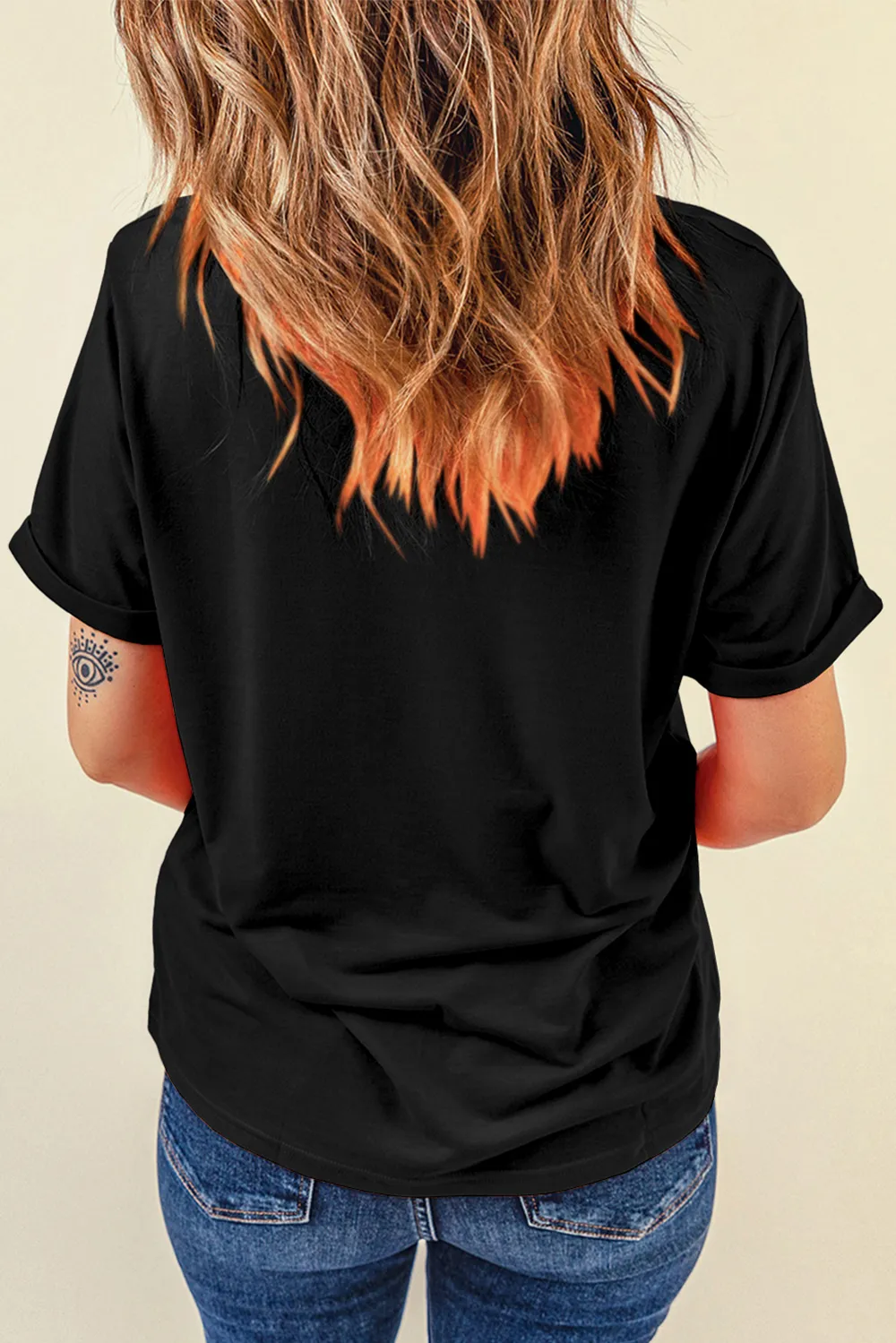 Rhinestone Round Neck Short Sleeve T-Shirt, image 3