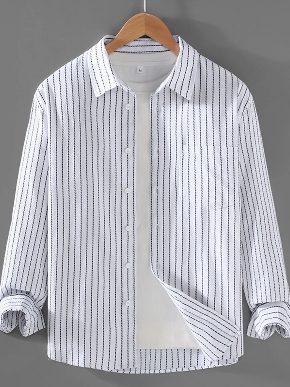 Men's Plus Size Striped Button Up Long Sleeve Shirt, image 2