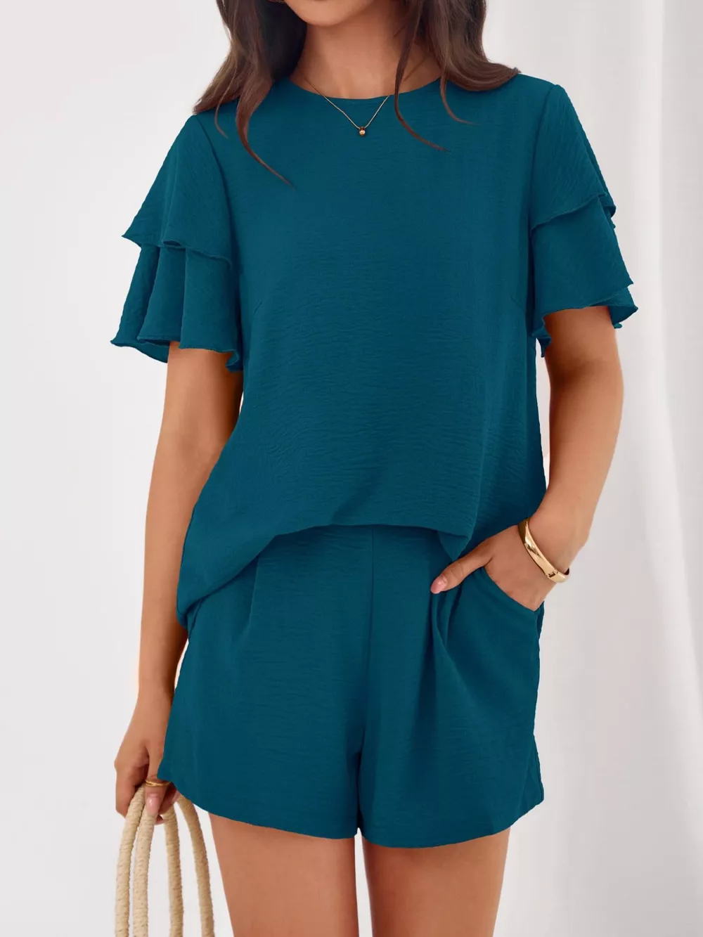 Ruffle Sleeve Top and Shorts Two-Piece Set, image 13