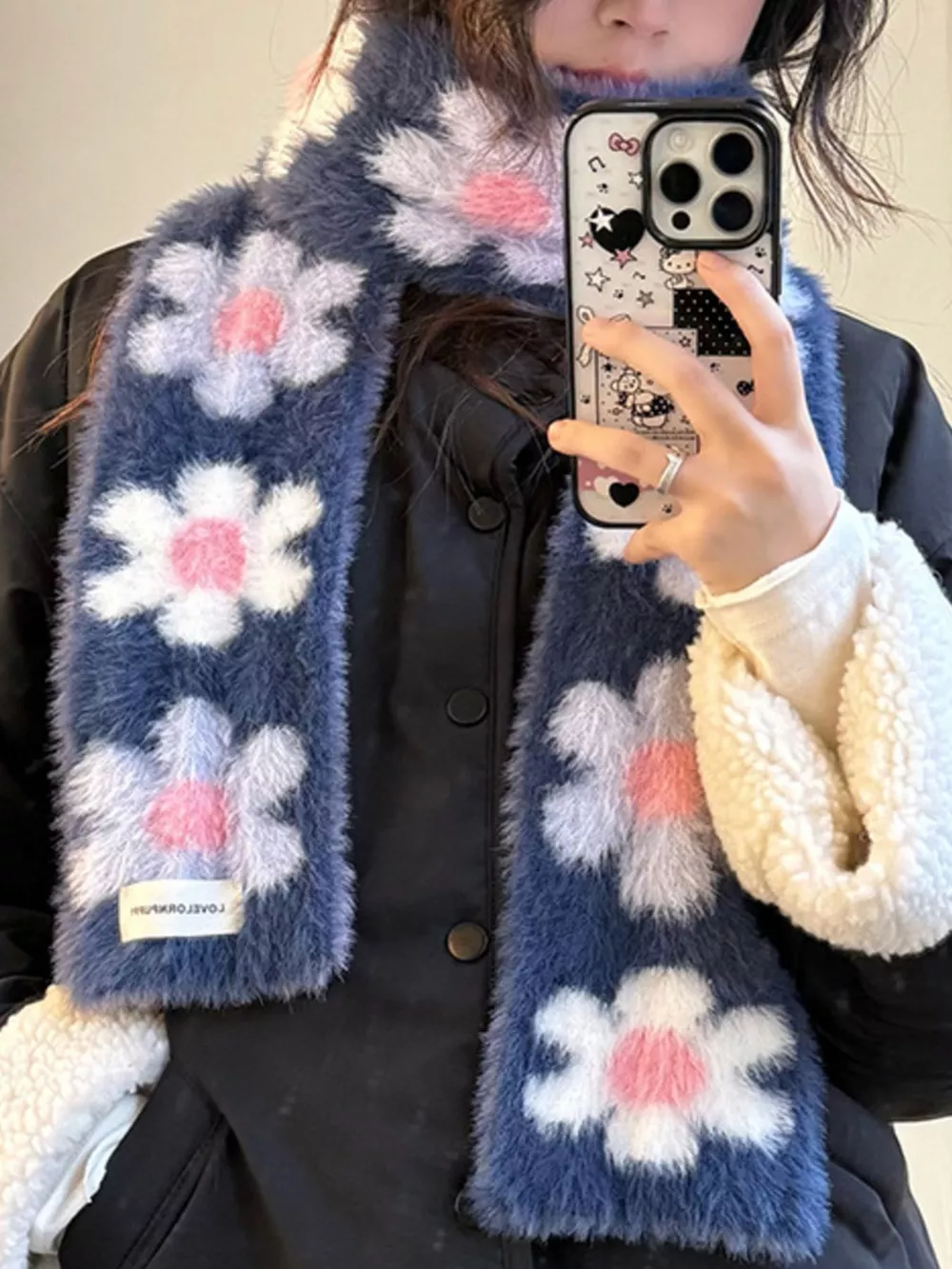 Floral Fuzzy Knit Scarf, image 3
