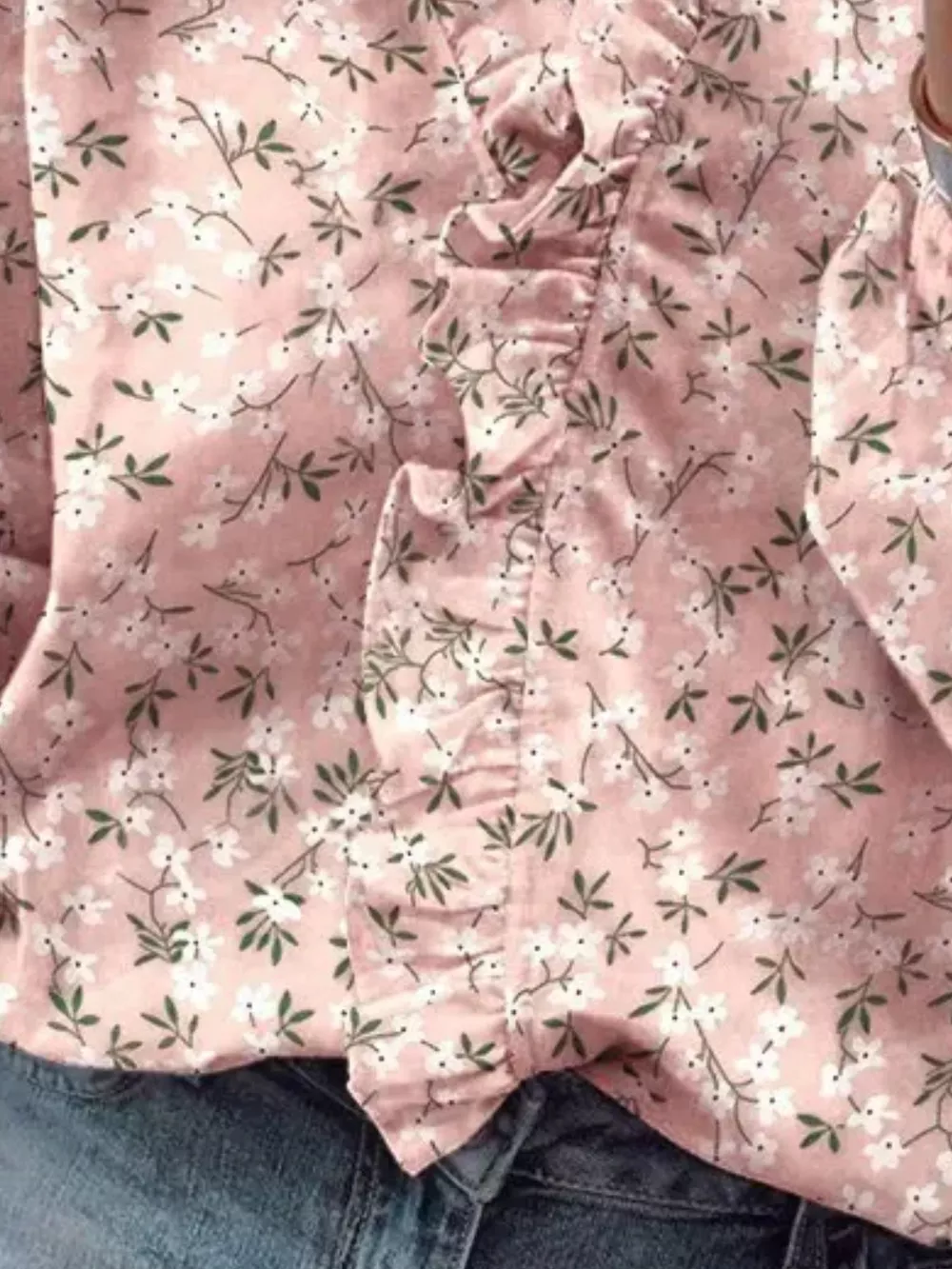 Full Size Printed V-Neck Blouse with Ruffled Plus Size, image 4
