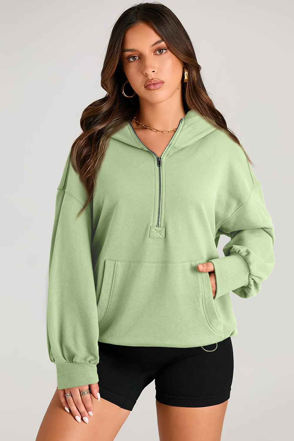 Pocketed Half Zip Long Sleeve Hoodie, image 27