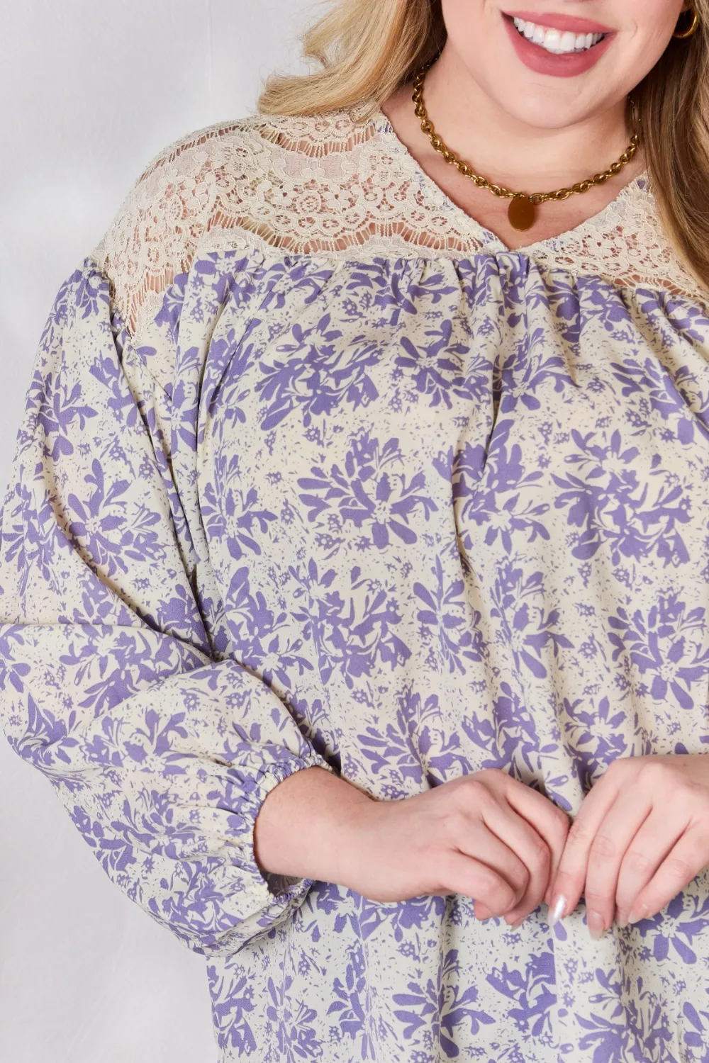Full Size Lace Detail Printed Blouse, image 11