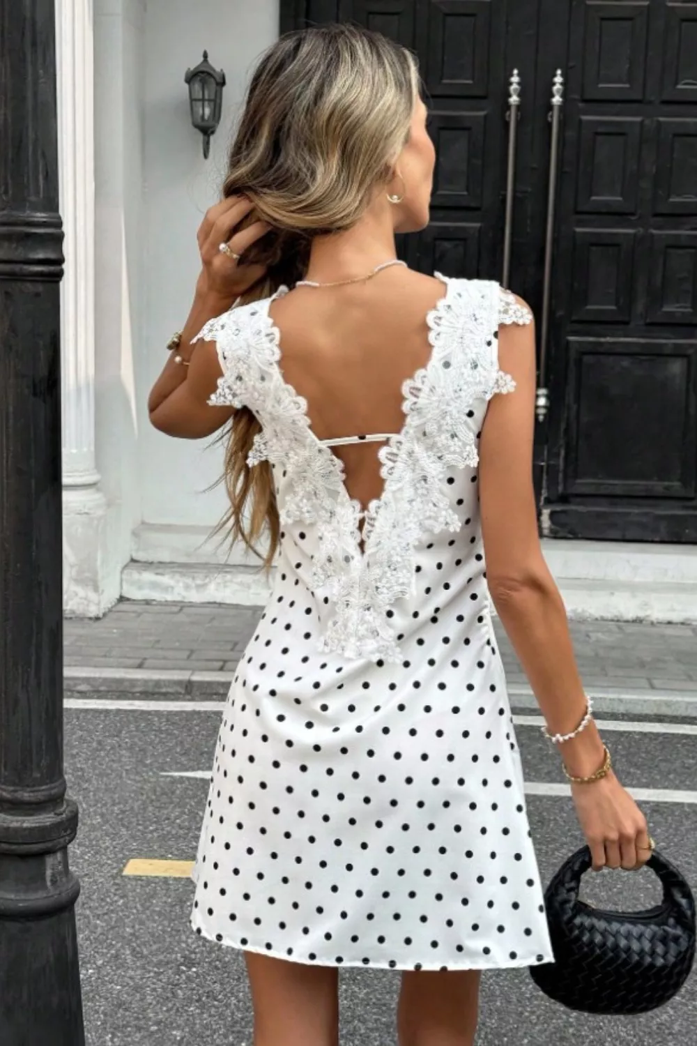Lace Trim Polka Dot Mini Dress, image 2