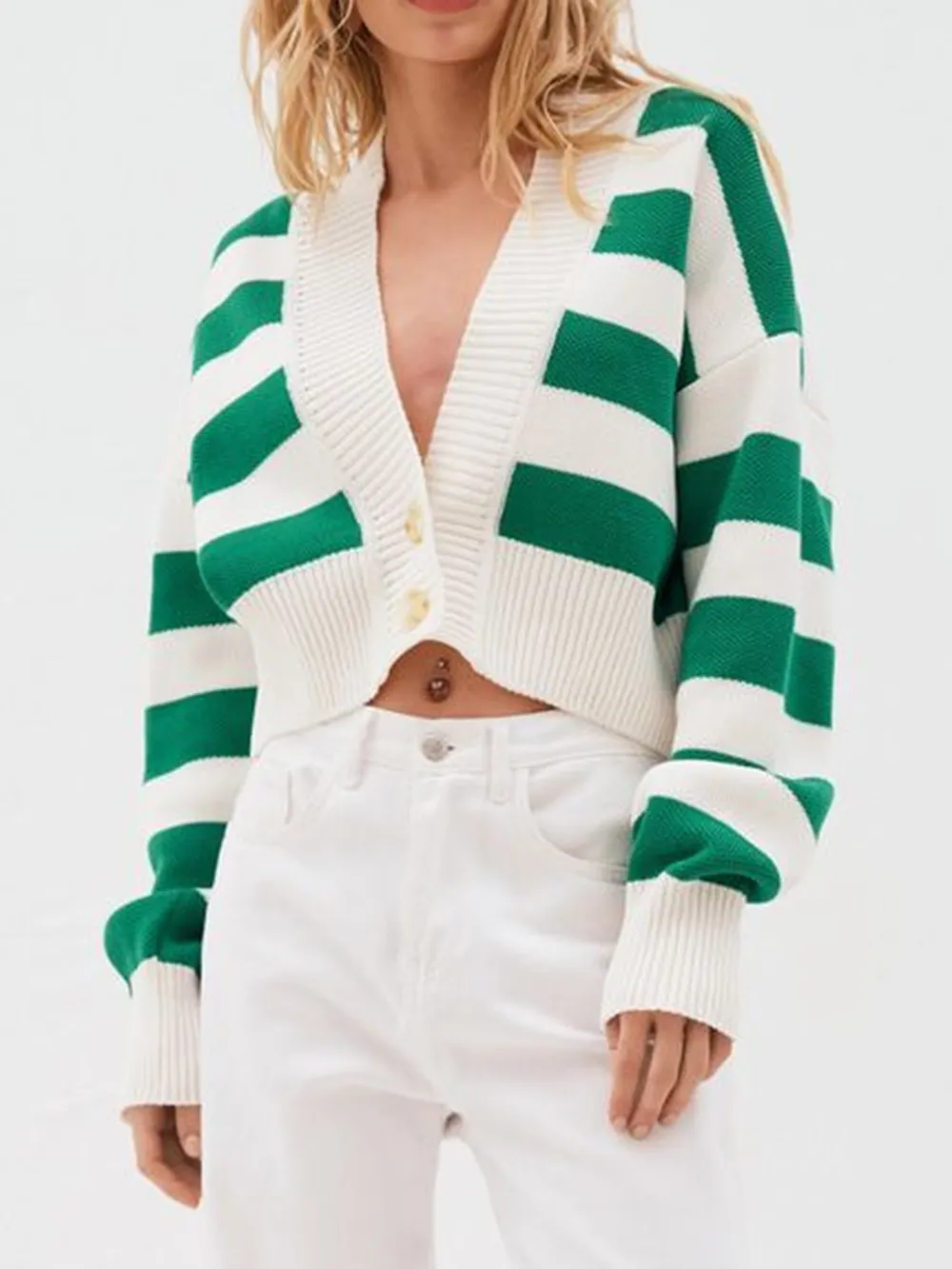 Striped Button Down Drop Shoulder Cardigan, image 11