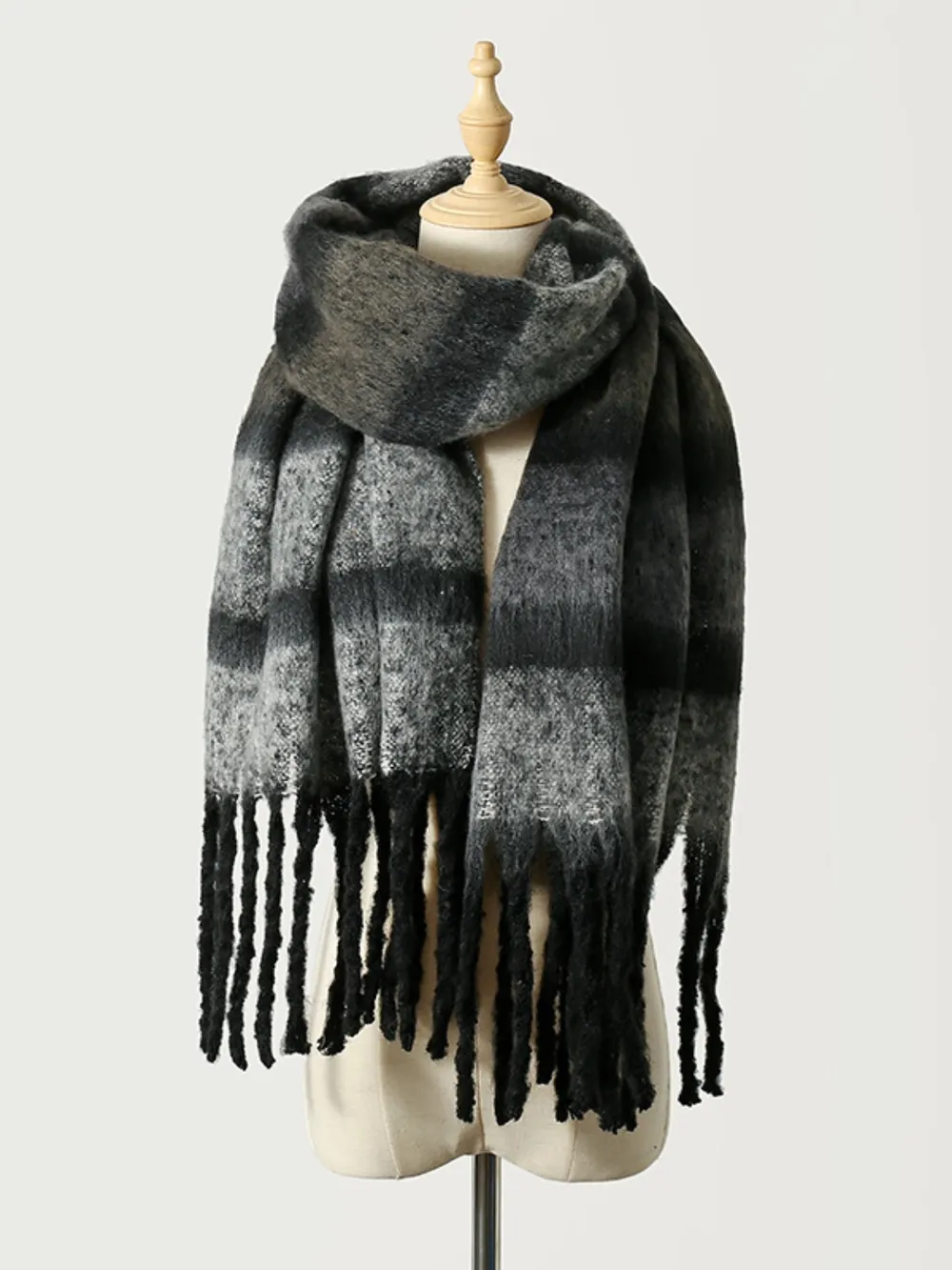 Fringe Color Block Polyester Scarf