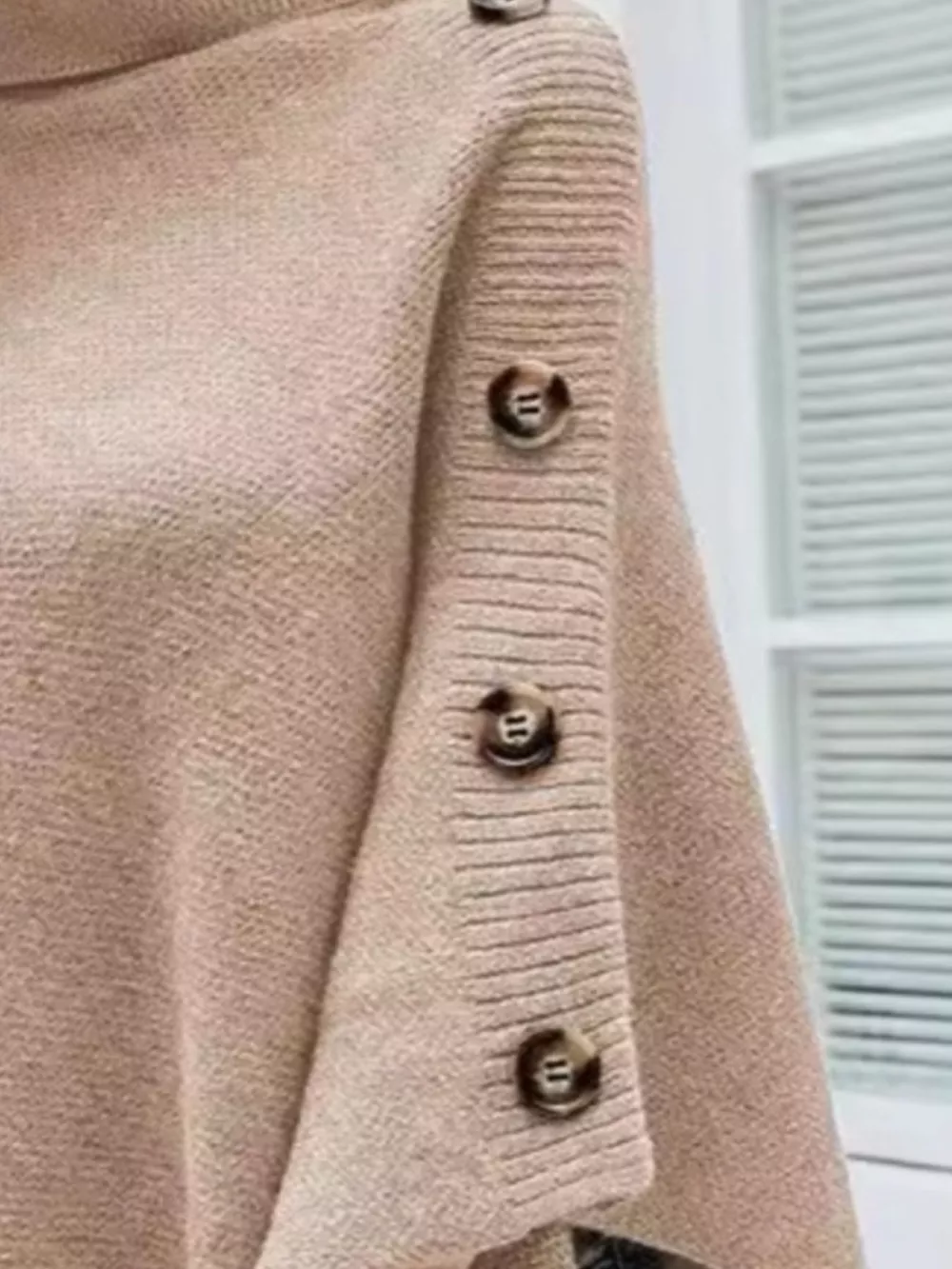 Button-Decor Turtleneck Poncho Pullover, image 15