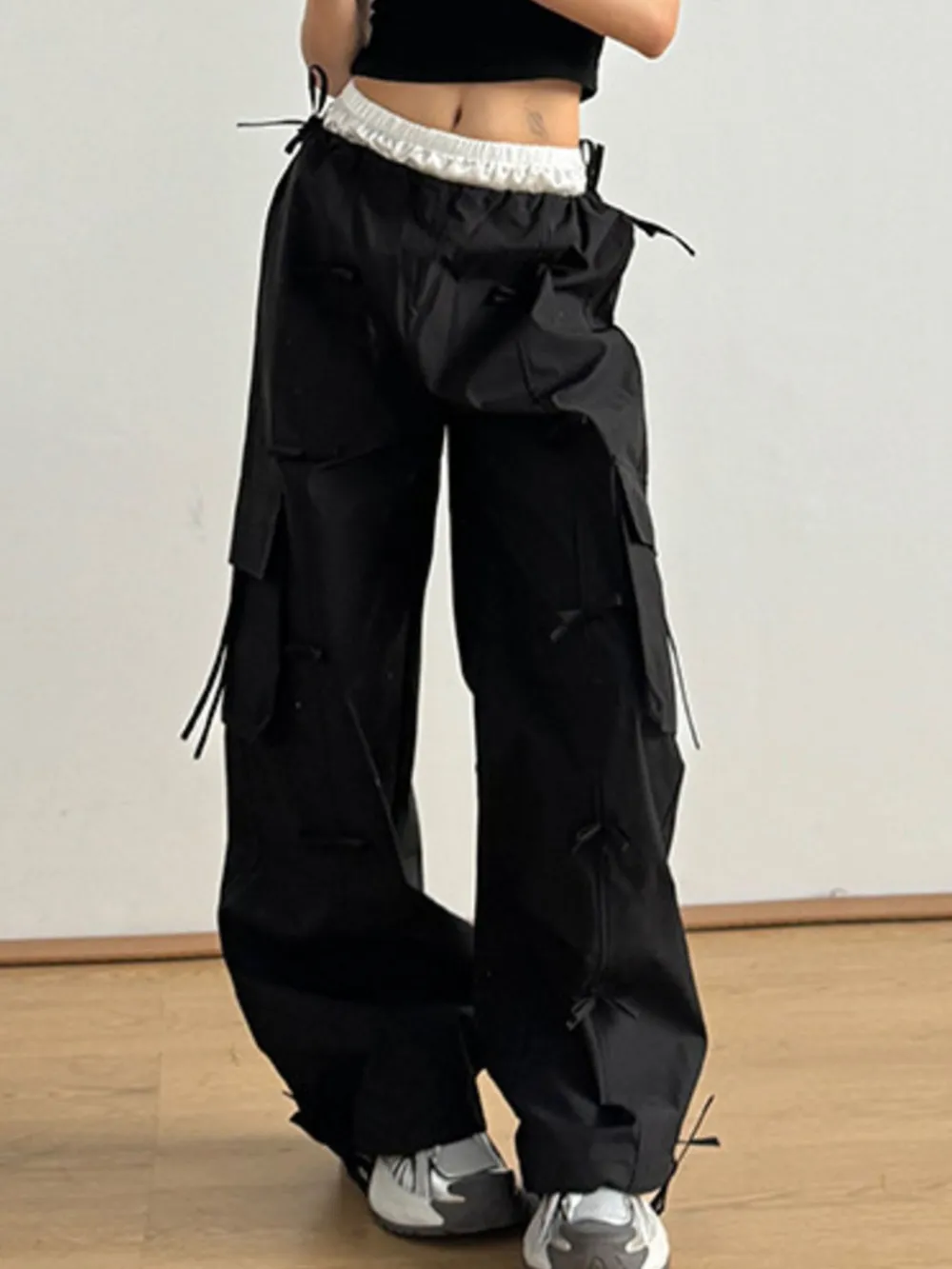 Cargo Wide Leg Pants with Bow Tie Details, image 11