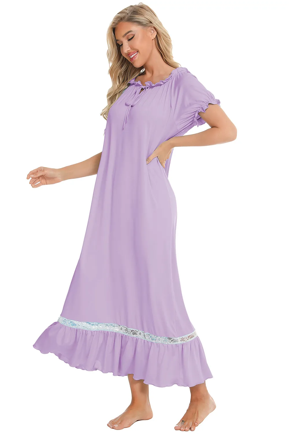 Lace Detail Short Sleeve Lounge Dress, image 34