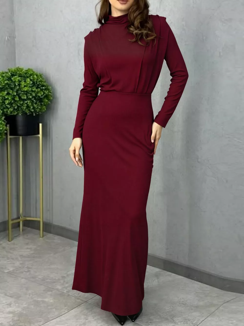 Mock Neck Long Sleeve Maxi Dress, image 6