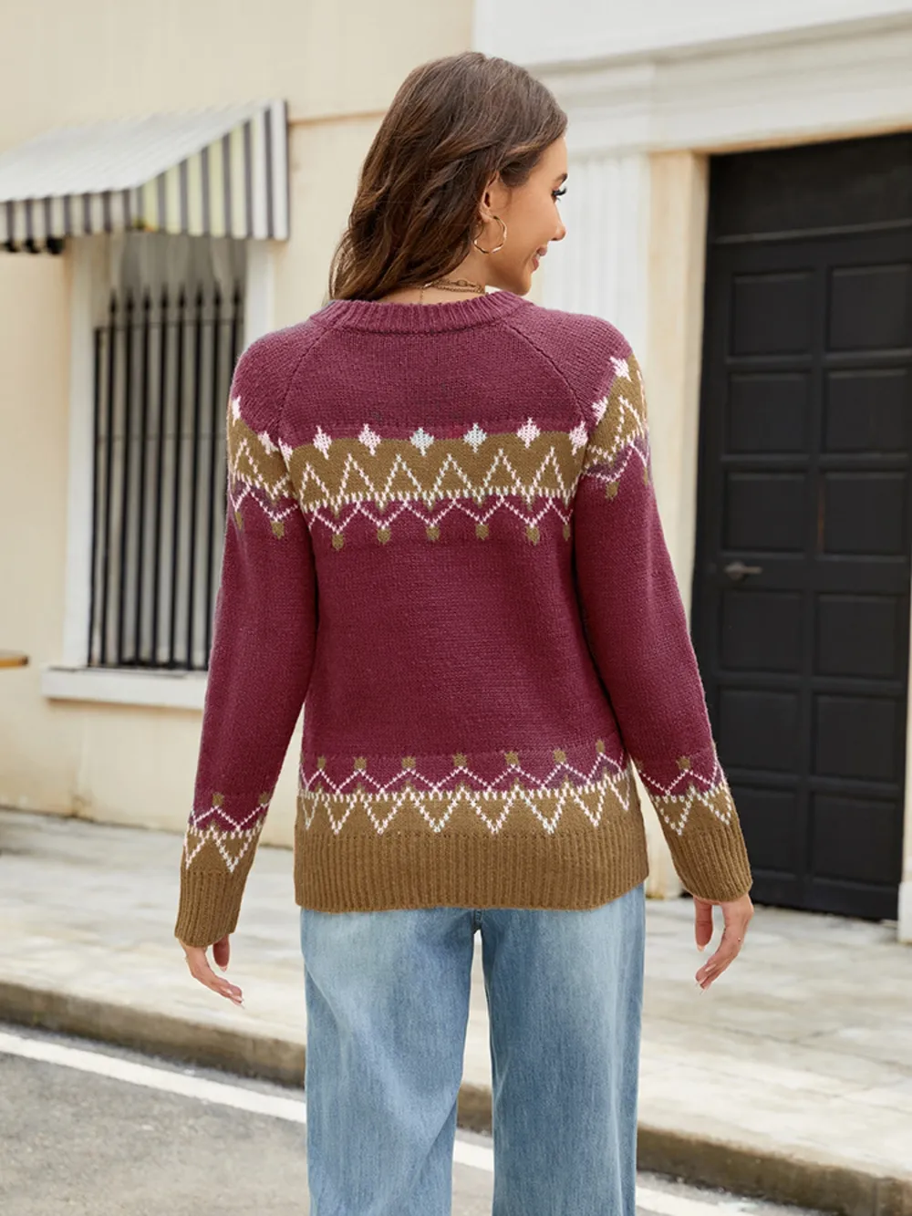 Contrast Round Neck Long Sleeve Sweater, image 3