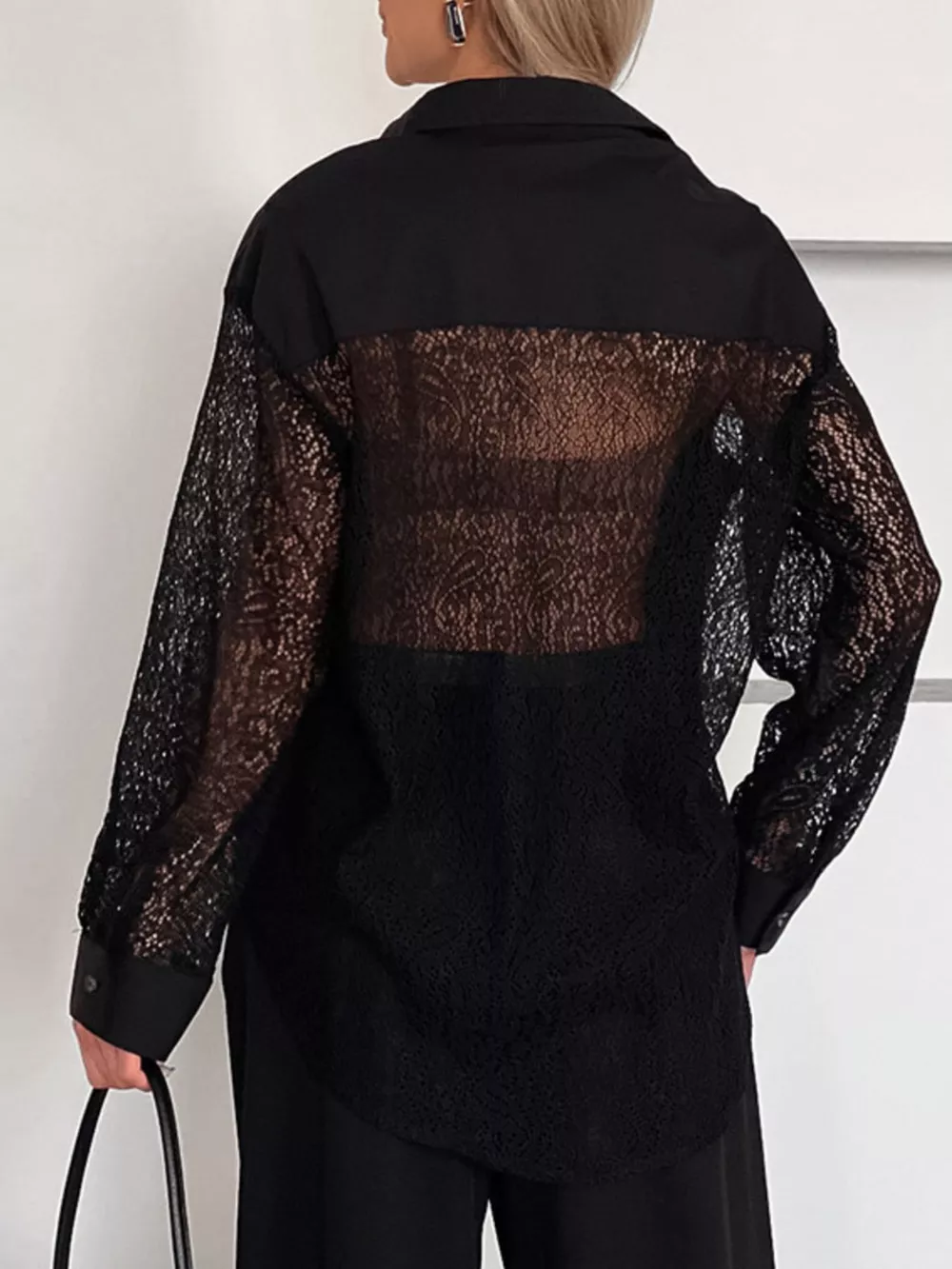 Lace Sleeve Button-Down Shirt, image 12