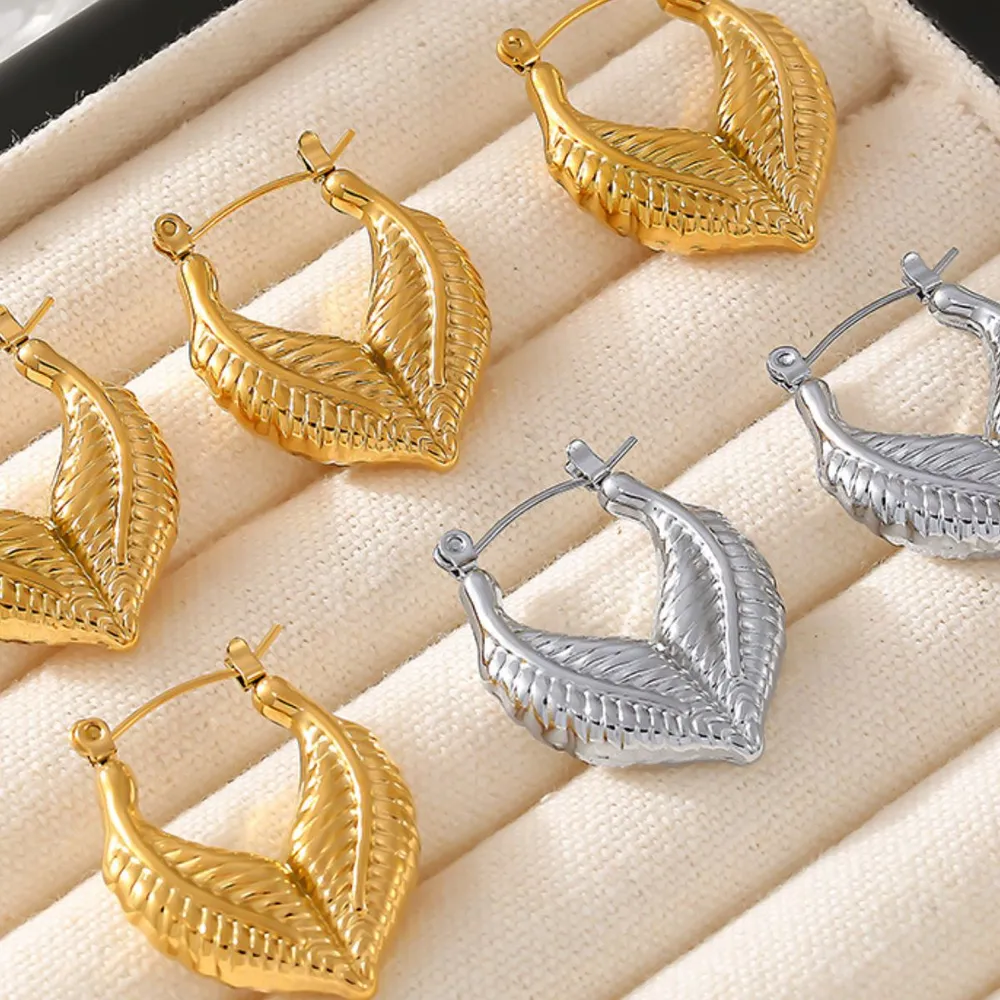 Titanium Steel Leaf Shape Earrings, image 4
