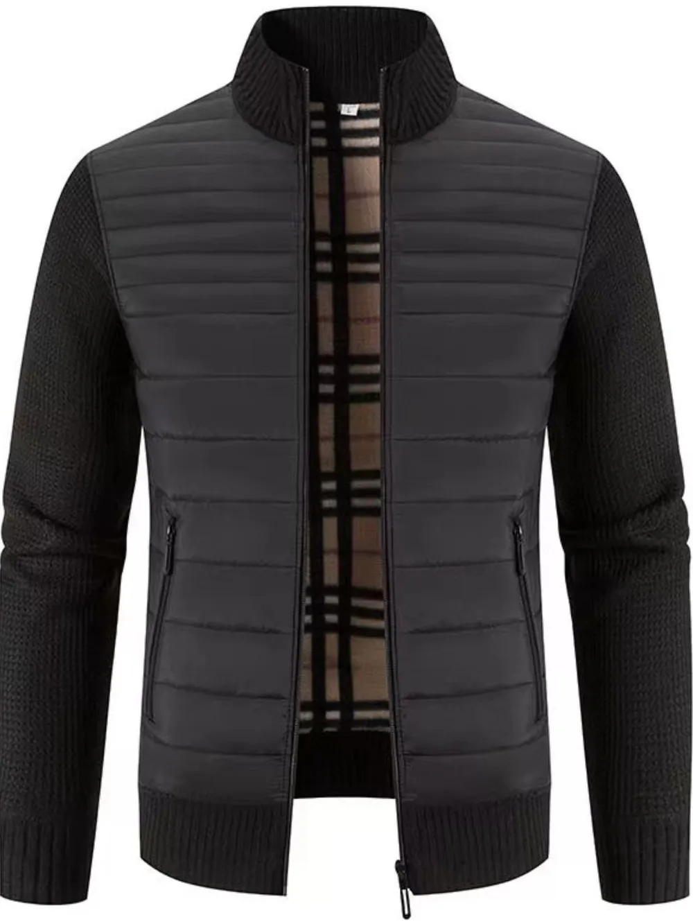 Men's Plus Size Ribbed Hem Zip Up Cardigan