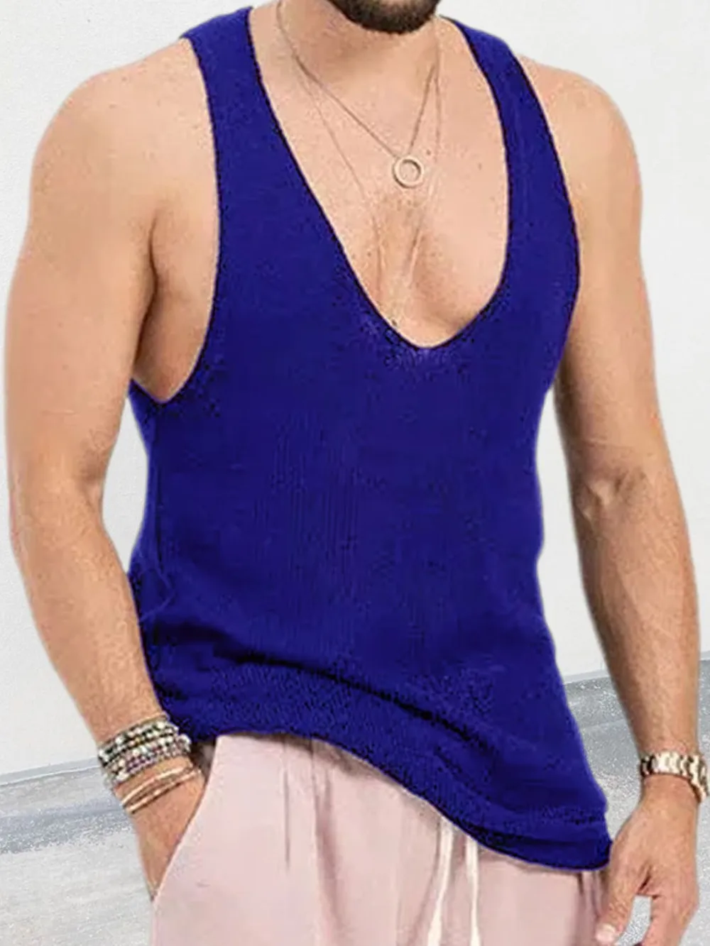 Men's Plus Size V-Neck Wide Strap Tank, image 6