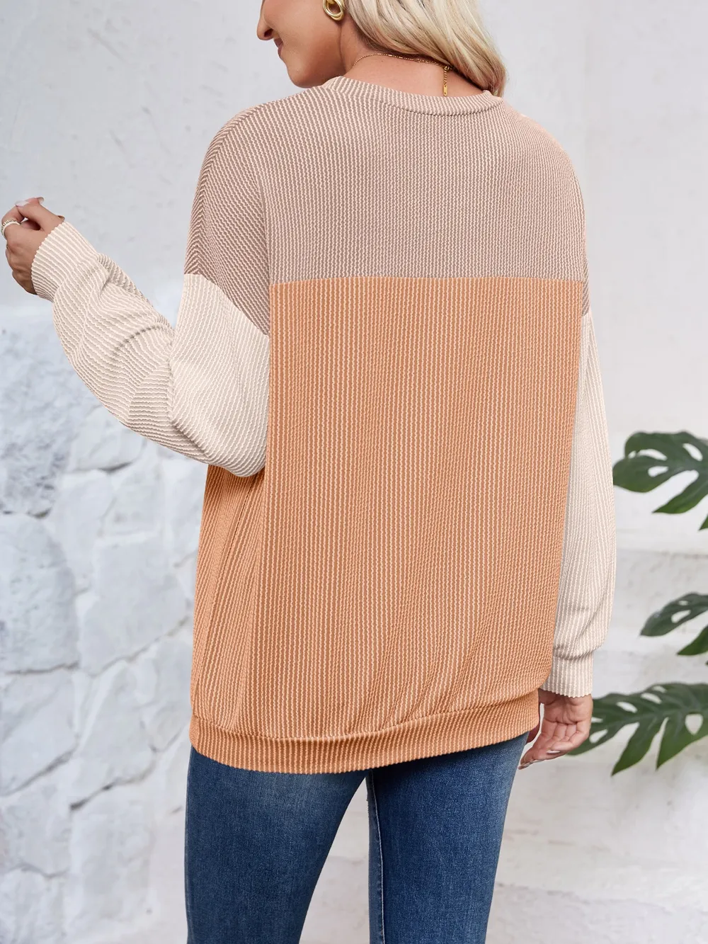 Color Block Round Neck Long Sleeve Sweatshirt, image 25