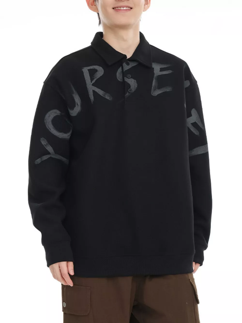 Men's Plus Size Letter Print Polo Collar Sweatshirt