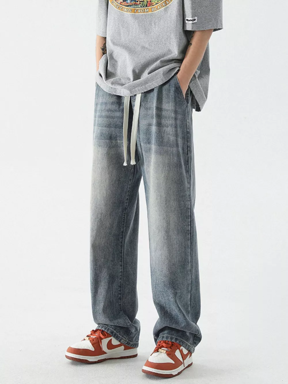 Men's Full Size Wide Leg Relaxed Fit Vintage Wash Jeans Plus Size