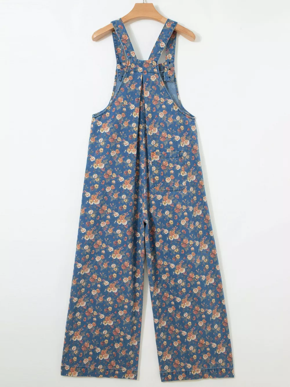 Floral Print Wide Leg Denim Overalls, image 7
