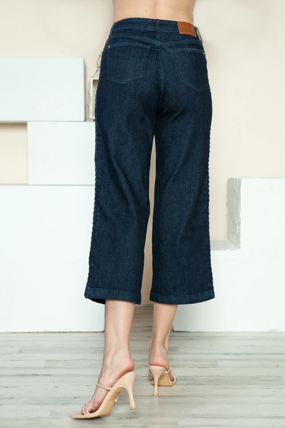 Full Size Side Seam Braid Detail Crop Wide Leg Jeans, image 16
