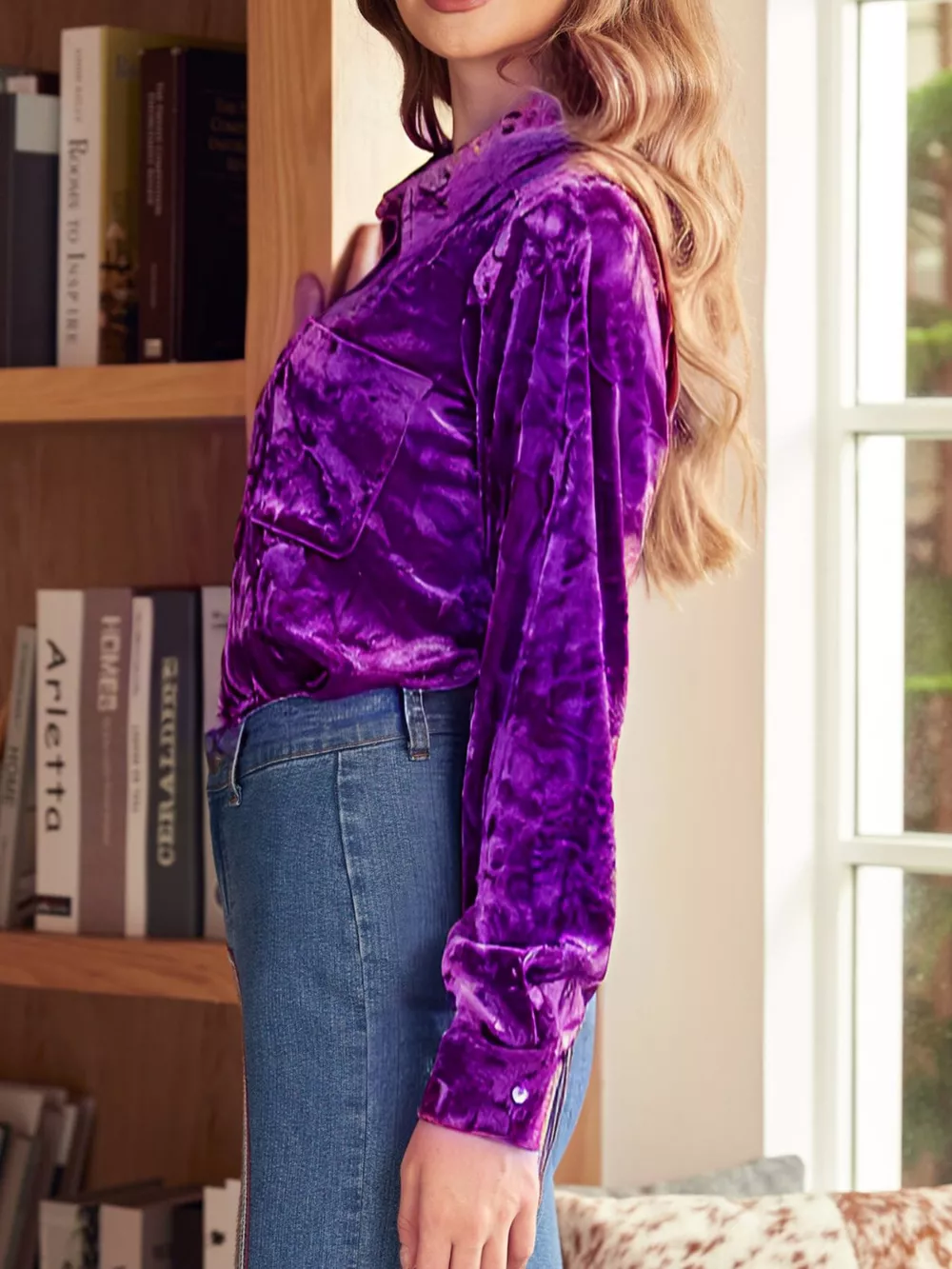 Velvet Button-Down Long Sleeve Shirt, image 13