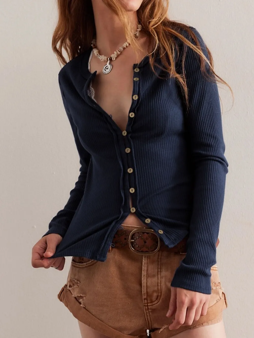 Ribbed Round Neck Long Sleeve Top, image 5