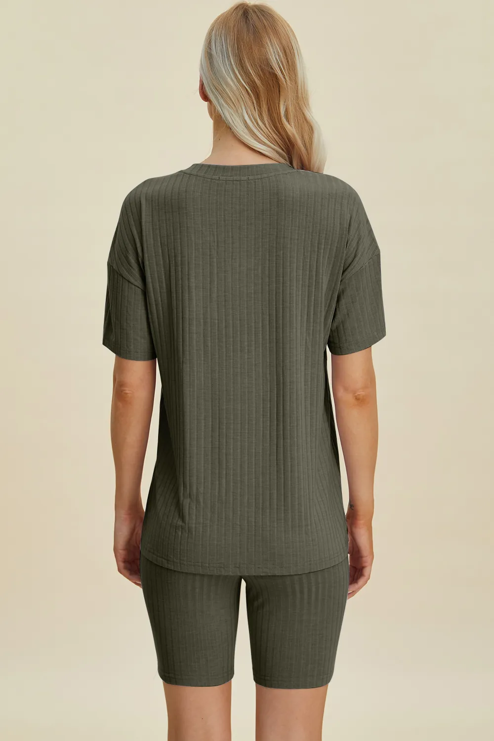 Full Size Ribbed V-Neck Short Sleeve Top and Shorts Set, image 32