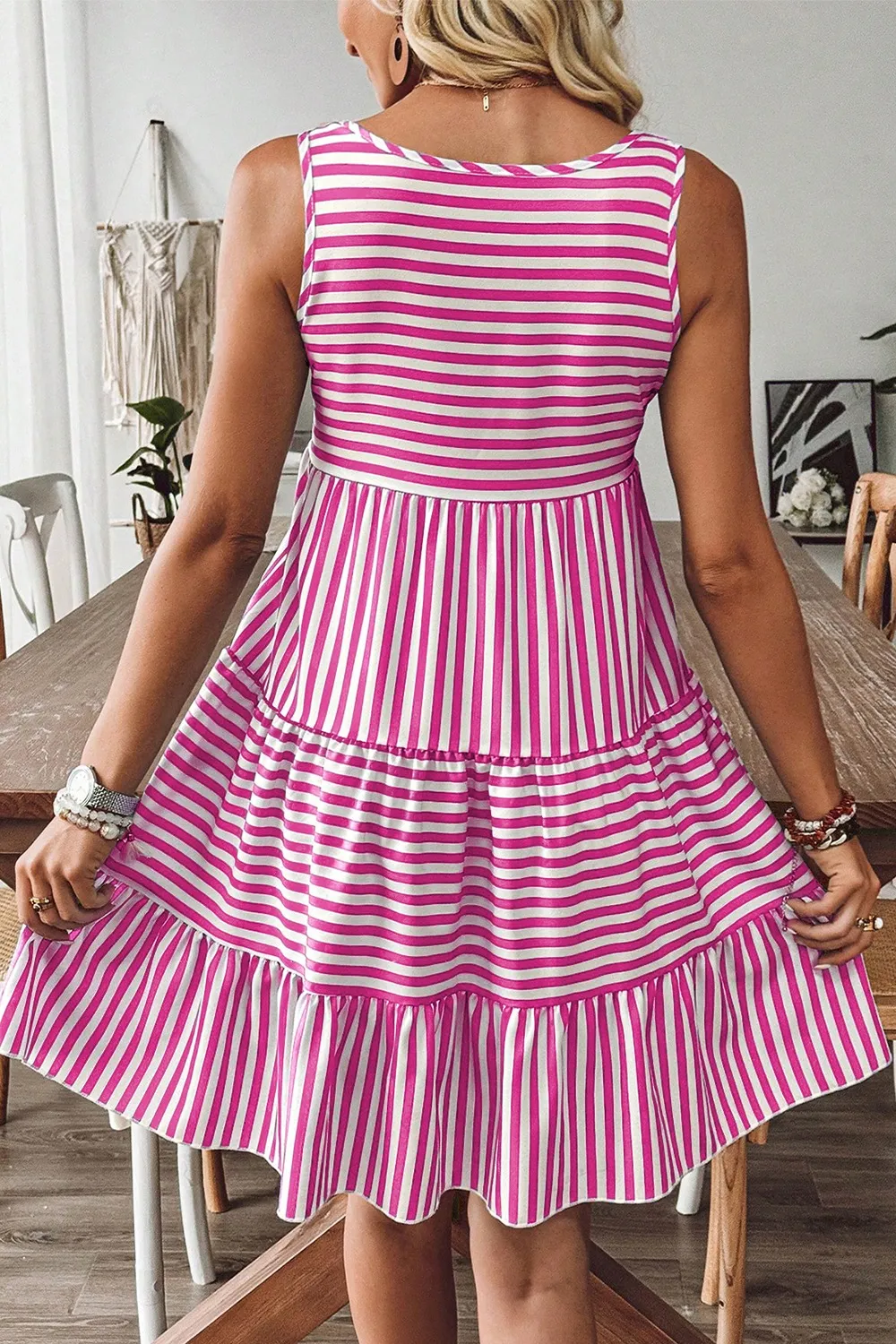 Stripe U Neck Sleeveless Loose Fit Mini Dress, image 3