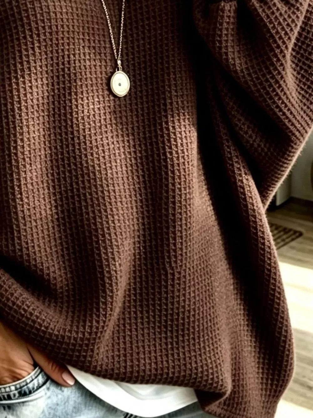 Full Size Waffle Knit Boat Neck Sweatshirt Plus Size, image 6