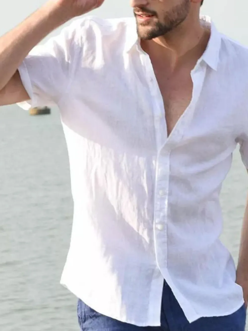 Men's Full Size Classic Linen Button Down Short Sleeve Shirt Plus Size, image 2