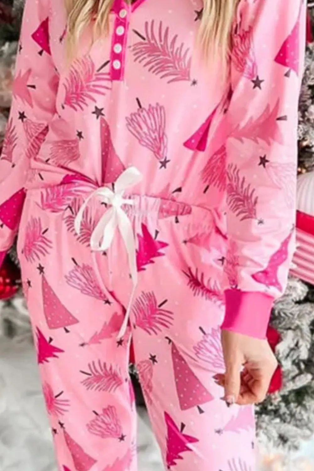 Printed V-Neck Long Sleeve Top and Pants Lounge Set, image 3