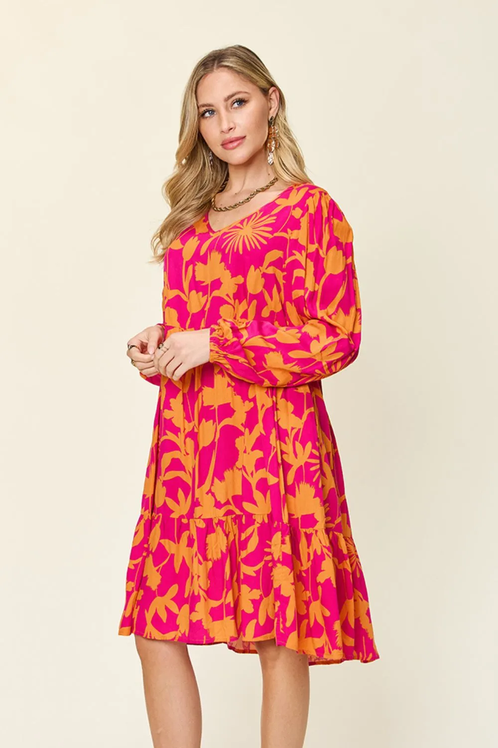 Full Size Printed Ruffle Hem Dress with Pocket, image 26