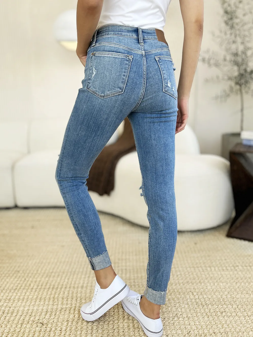 Full Size Mid Rise Destroy & Cuff Skinny Jeans, image 13